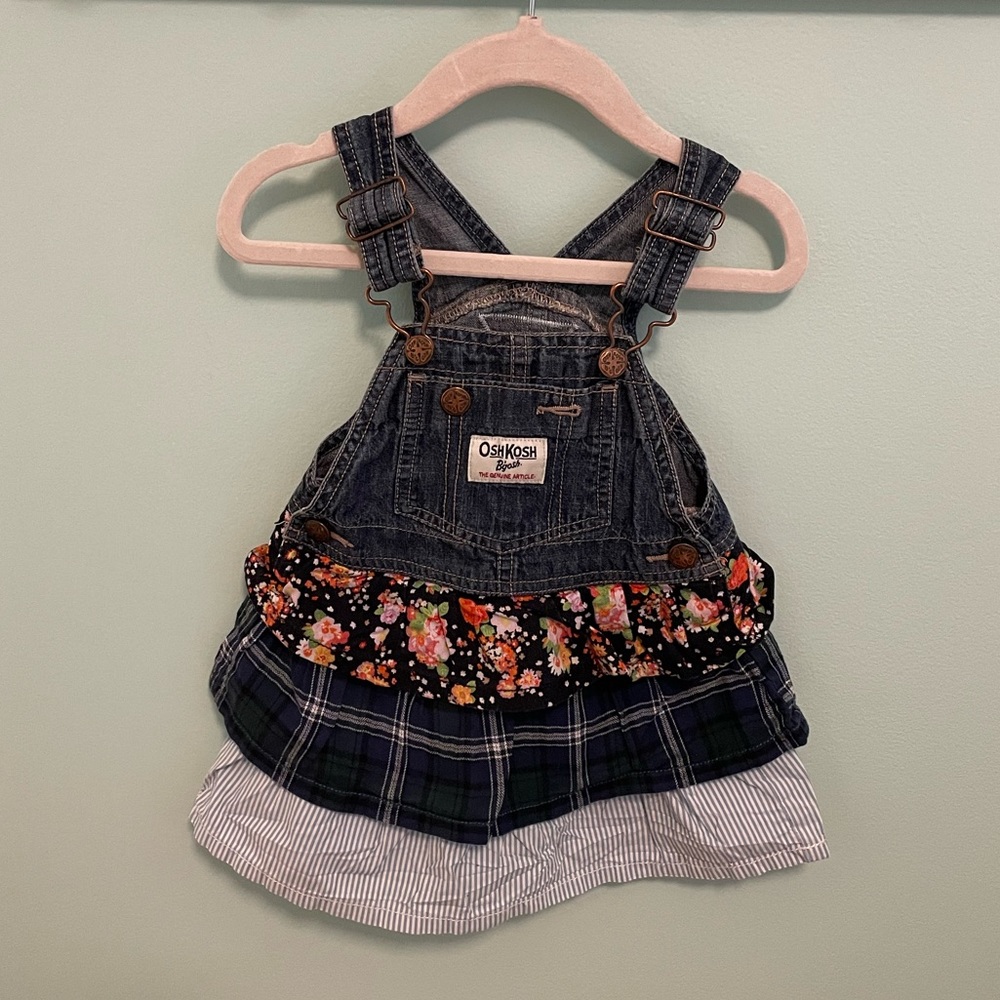 Oshkosh B'Gosh Vestback Tiered Floral Plaid Overall Dress